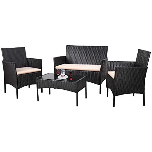 Homall 4 Pieces Outdoor Patio Furniture Sets Rattan Chair Wicker Set,Outdoor Indoor Use Backyard Porch Garden Poolside Balcony Furniture
