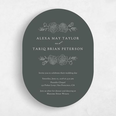 Green Oval Wedding Invitation - Mauve Classic