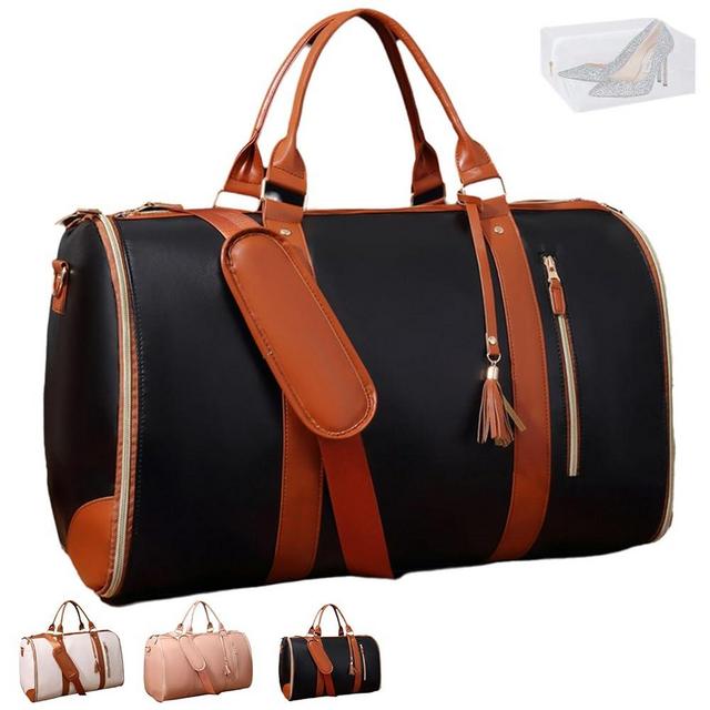 Luxe Mega Bag, Luxe Mega Bag Travel, Luxemega Travel Bag, Luxe Travel Bags for Women, Leather Garment Bags for Travel with Shoe Pouch (Basic-Black Brown)