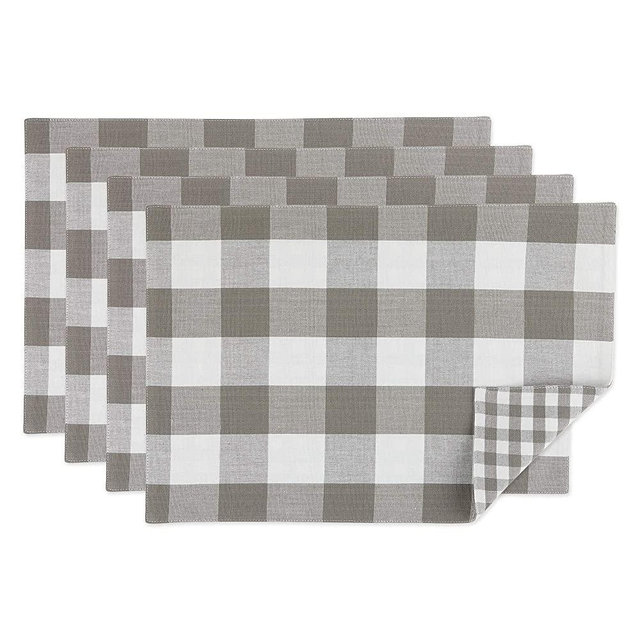 DII Gingham Check Collection, Placemat Set, Gray, 4 Piece