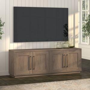 Tillman TV Stand for TVs up to 75" in Antiqued Gray Oak with Storage, Adjustable Shelves & Cable Management — Transitional Media Console with Brass Hardware for Living Room - Antiqued Gray Oak