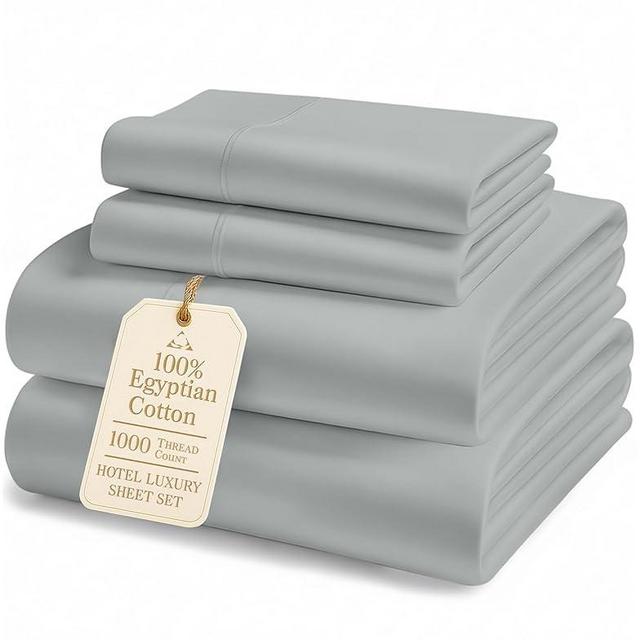 100% Egyptian Cotton Sheets King Size - 1000 Thread Count Naturally Cooling & Breathable Sateen King Size Sheets Set, Ultra-Soft & Durable Hotel Luxury Sheets with 15" Snug Fit Deep Pockets - Silver