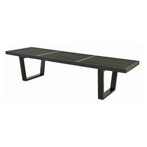 Mid Century Modern Natural Wood Slat Bench (Black)