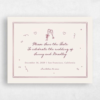 Dark Burgundy, Red Wedding Save the Date - Willa Landscape