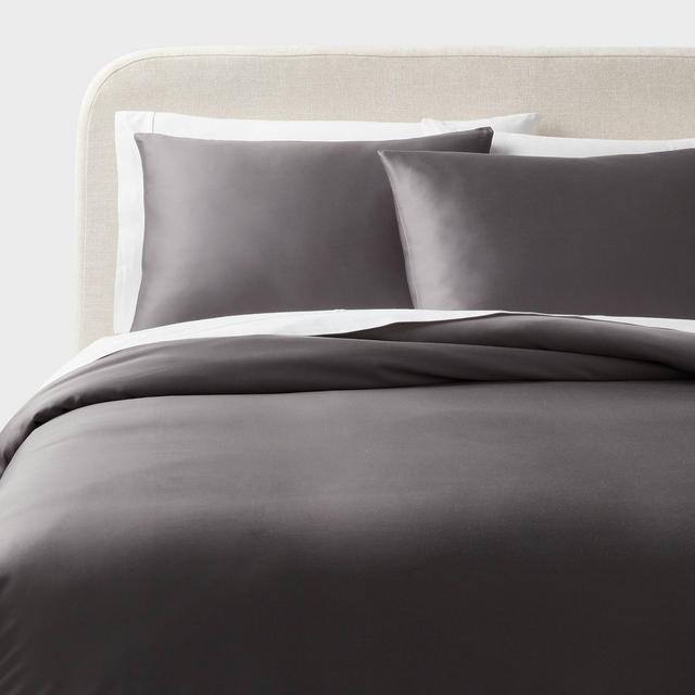 Full/Queen TENCEL™ Duvet Cover and Sham Set Dark Gray - Threshold™: Cooling Lyocell, OEKO-TEX Certified, Zip Closure