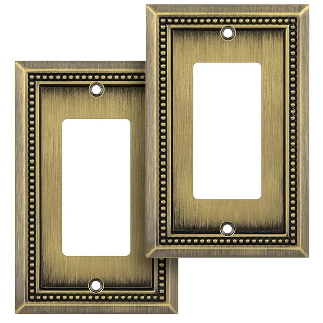 Henne Bery Sunken Pearls Heavy Duty Decorative Wall Plate Switch Plate Outlet Cover (Single Decorator, 2 Pack, Antique Brass)