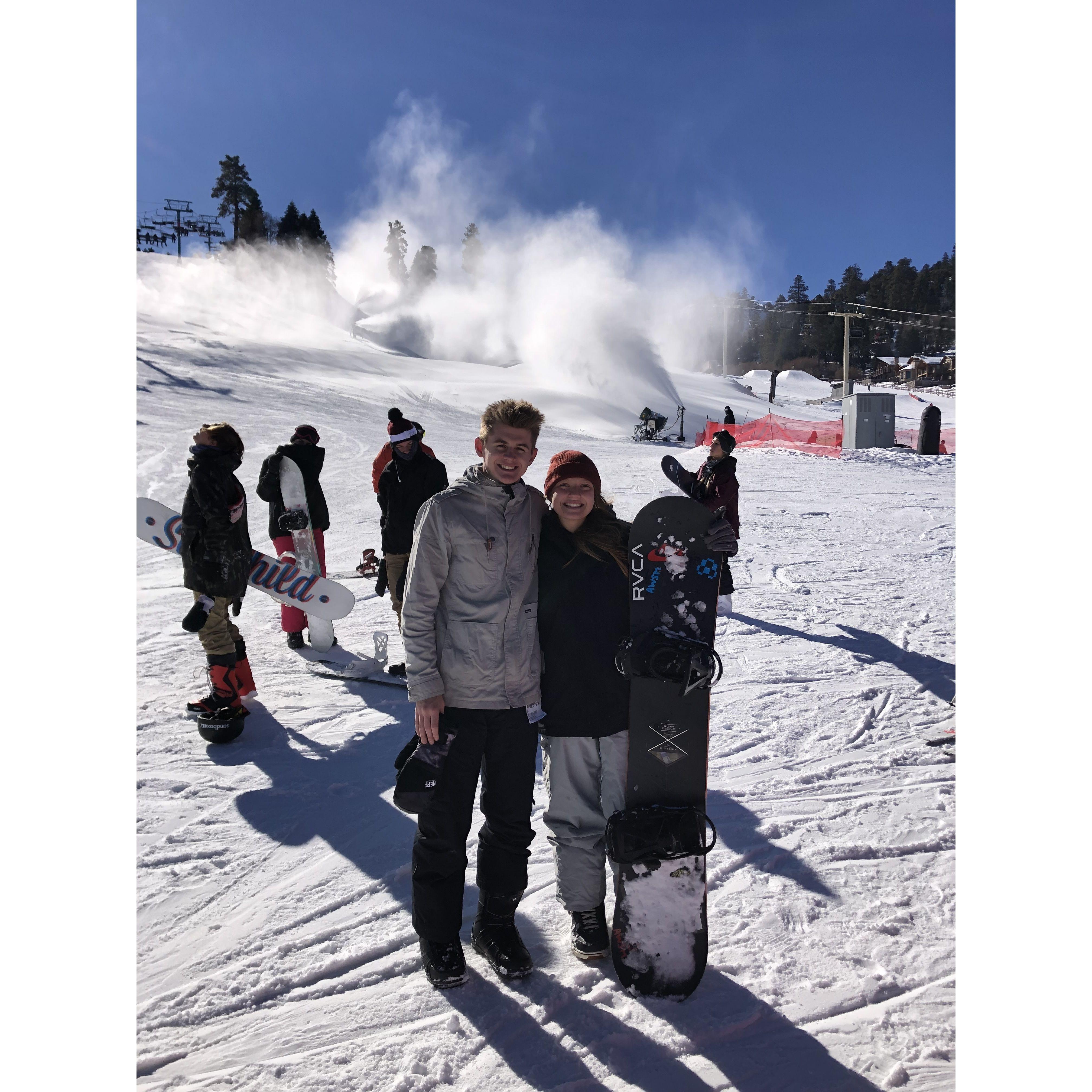 Leah's first time snowboarding. She had to borrow Corey's older brother's gear - the day itself was tough but now it is such a fun memory!