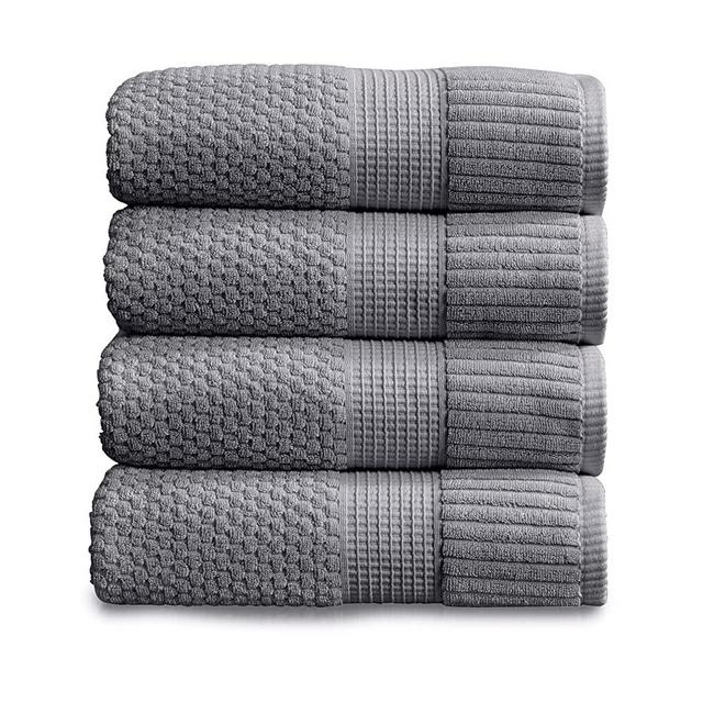 100% Cotton Bath Towel 4 Pack | Super Soft & Absorbent Quick-Dry Bath Towels 30" x 52" |Textured and Durable Cotton | Trinity Collection (4 Pack Bath Towel, Charcoal Grey)