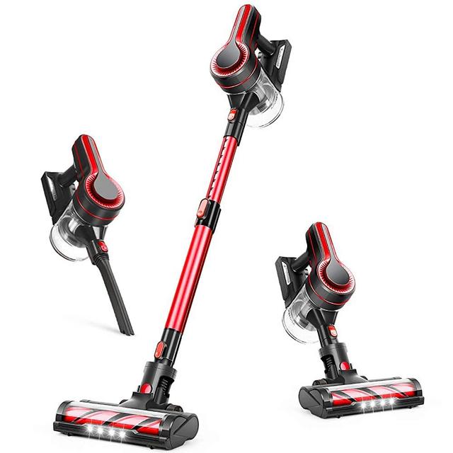 APOSEN Cordless Vacuum Cleaner, 18000Pa Strong Suction, 4 in 1 Stick Vacuum Cleaner Detachable Battery, 250W Powerful Brushless Motor, 1.2L Super-Capacity for Deep Cleaning H250 （Red）