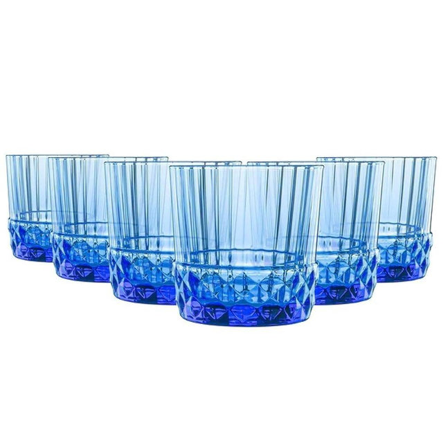 Bormioli Rocco America '20s Set Of 6 DOF Glasses, 12.5 Oz. Colored Crystal Glass, Sapphire Blue, Made in Italy
