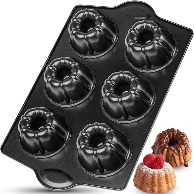Webake Mini Bunt Cake Pans for Baking, Nonstick 3.5" Small Fluted Cake Pan, Heavy Gauge Carbon Steel, 6-Cavity