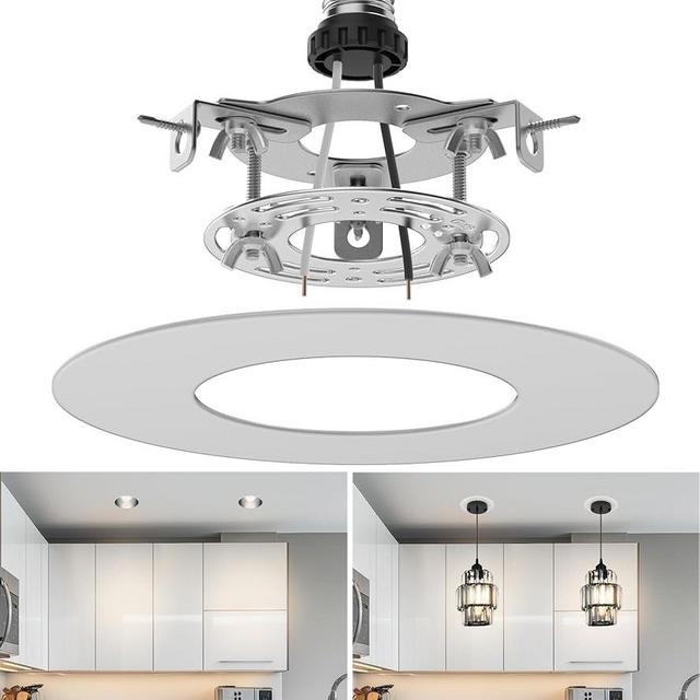 tebio Recessed Can Light Conversion Kit for R5 and 6 Ceiling Fixtures - Pendant/Hanging Light Upgrade, Compatible with Ceiling Fans, Includes 7¾" Flat Steel Medallion, White Finish