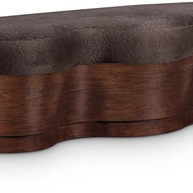 Meridian Furniture 22082Brown Savoy Collection Art Deco Bench with Soft Brown Velour Fur Fabric, Rich Brown Walnut Finish, Mix of Solid Wood & MDF, 60" W x 18.5" D x 18.5" H, Brown