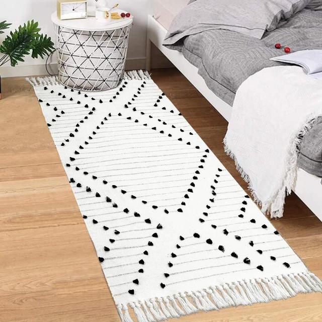 Boho Laundry Room Rug 2.3X 5.3ft,Woven Cotton Machine Washable Rug Runner with Tassel Moroccan Tribal Decorative Indoor Floor Mat Throw Mat for Hallway/Kitchen/Bedroom