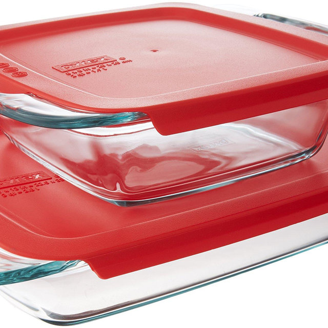 Pyrex Easy Grab Glass Food Bakeware and Storage Containers (4-Piece Set, BPA Free Lids)