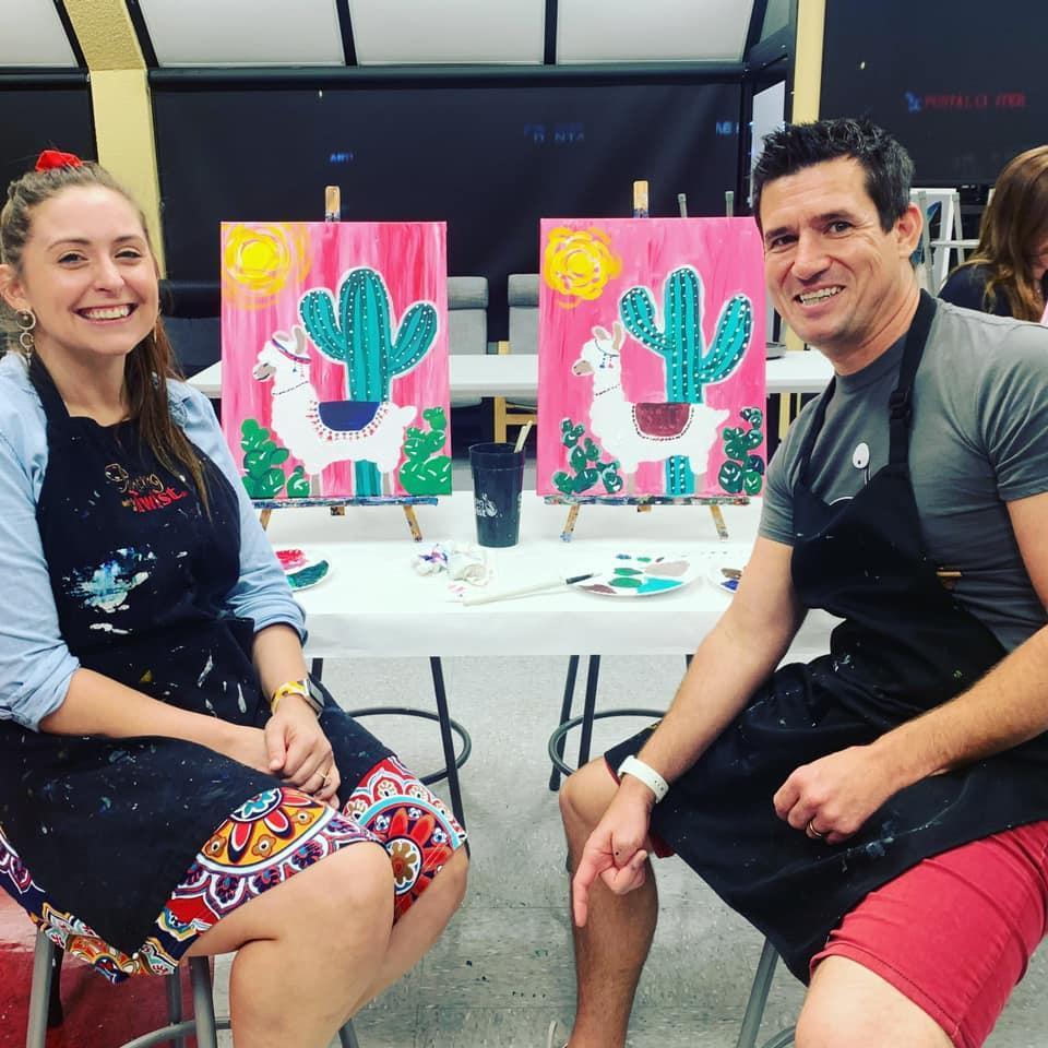 On a date, painting llamas