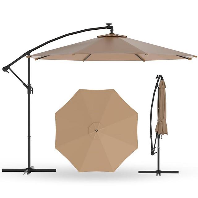 10FT Offset Patio Umbrella Hanging Cantilever Umbrella Outdoor Sun Shade with Wind Vent & Adjustment 0-45° Tilt, 8 Ribs, UV-Block Polyester Outdoor Umbrella for Backyard, Lawn, Garden &Pool,Tan