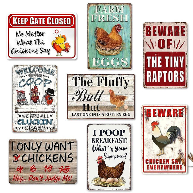 8 Pack Chicken Coop Accessories, Funny Chicken Coop Metal Signs Outdoor Chicken Decor Chickens Farm Personalized Tin Sign Chicken Gifts For Chicken Lovers Chicken House Decor 8×12 Inch