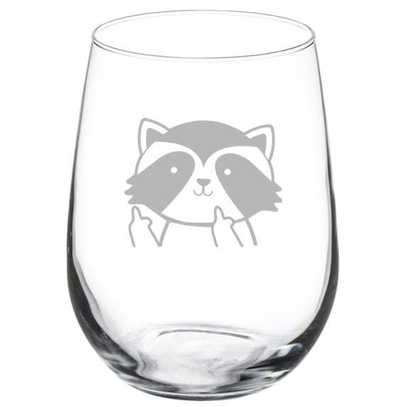 Wine Glass Goblet Raccoon Middle Fingers Funny (17 oz Stemless)