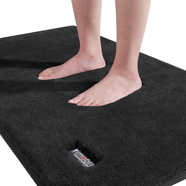 Yimobra Bathroom Runner Rug, Plush Bath Mat, 44.1 x 24 Inch Incredibly Soft Water Absorbent Machine Washable, Non Slip, Extra Thick, Memory Foam Floor Carpet Rug, Black