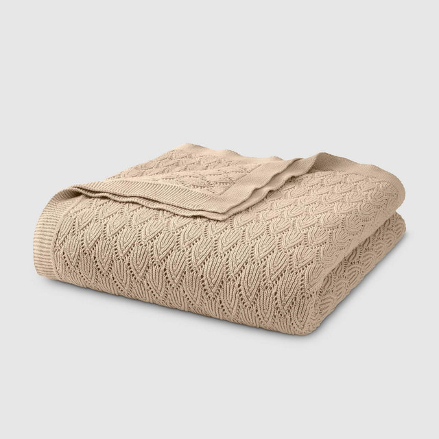 Jeremiah Brent Home Pointelle Throw Blanket Sand