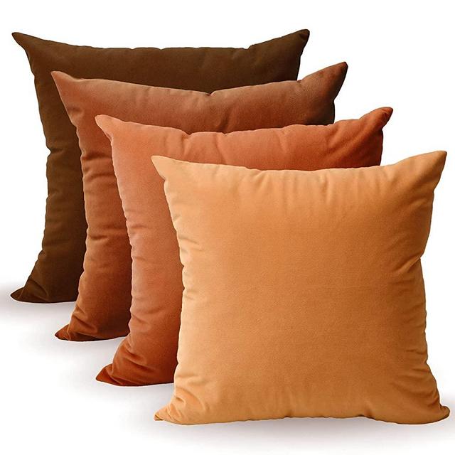 Tayis Throw Pillow Covers, Velvet Soft Solid Square Accent Pillow Cover 18x18 Set of 4 Decorative Suitable for Sofa Couch Bed Car Home-Brown