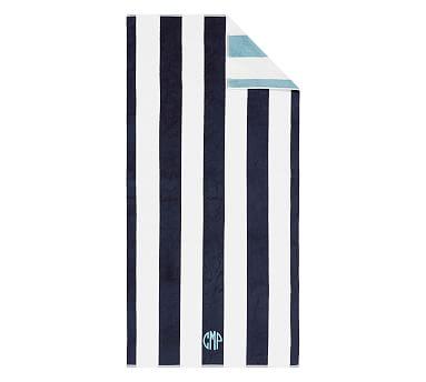 Reversible Awning Striped Organic Beach Towel - Navy/Seabreeze