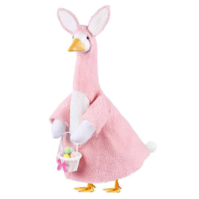 Teeanzo Easter Bunny Goose Outfit for 23" Porch Goose Holiday Pink Bunny Costume with White Basket Easter Party Outdoor Garden Patio Yard Lawn Art Decoration