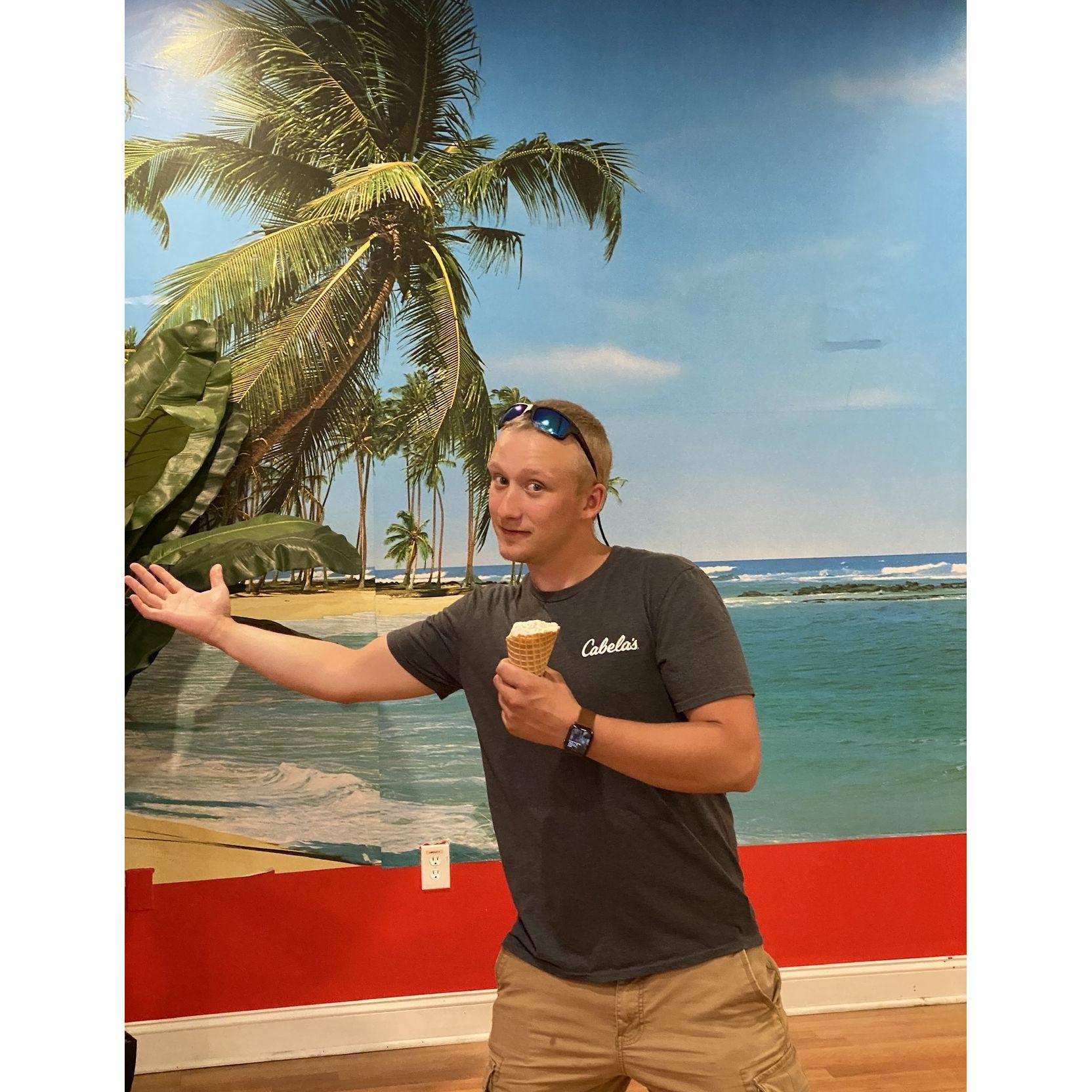 Ryan being silly at an ice cream shop