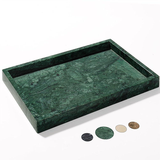 YMXYJM 100% Natural Marble Tray for Bathroom, Genuine Marble Stone Vanity Tray, Luxury Storage Trays for Kitchen, Vanity, Home Decor, Dresser, Non-Resin/Non-Ceramic, 12"x 8"x 1.2", Dark Green