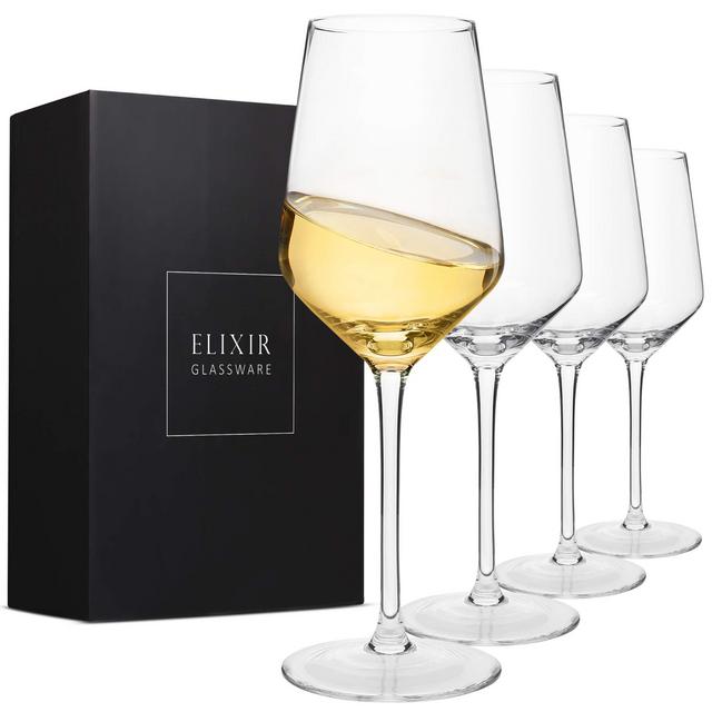 Crystal Wine Glasses – Hand Blown Red White Wine Glasses – Set of 4 Long Stem Wine Glasses, Premium Crystal – Wedding, Anniversary, Christmas – 13 oz, Clear