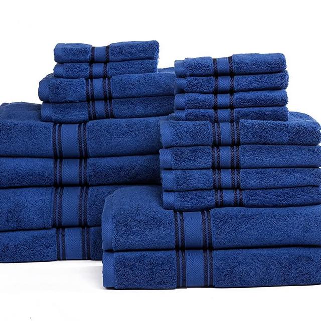 18 Piece Towel Set - 100% Cotton Bath Towels Set, Soft & Fluffy Bathroom Towels, Zero Twist, Quick Dry Shower Towels, Extra Absorbent Towels for Bathroom, 6 Hand Towels, 6 Wash Cloths - Navy