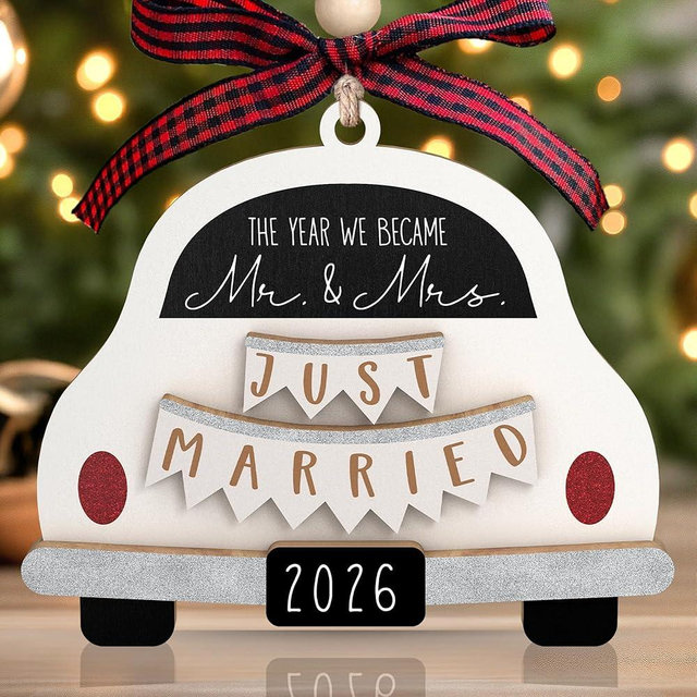 Pawzity Wedding Gifts - Mr and Mrs Gifts - Wedding Gift for Couples 2026, Bride, Future Mr and Mrs - First Christmas Married Ornament 2026 - Bridal Shower Gift for Married Newlywed - Wood Ornament