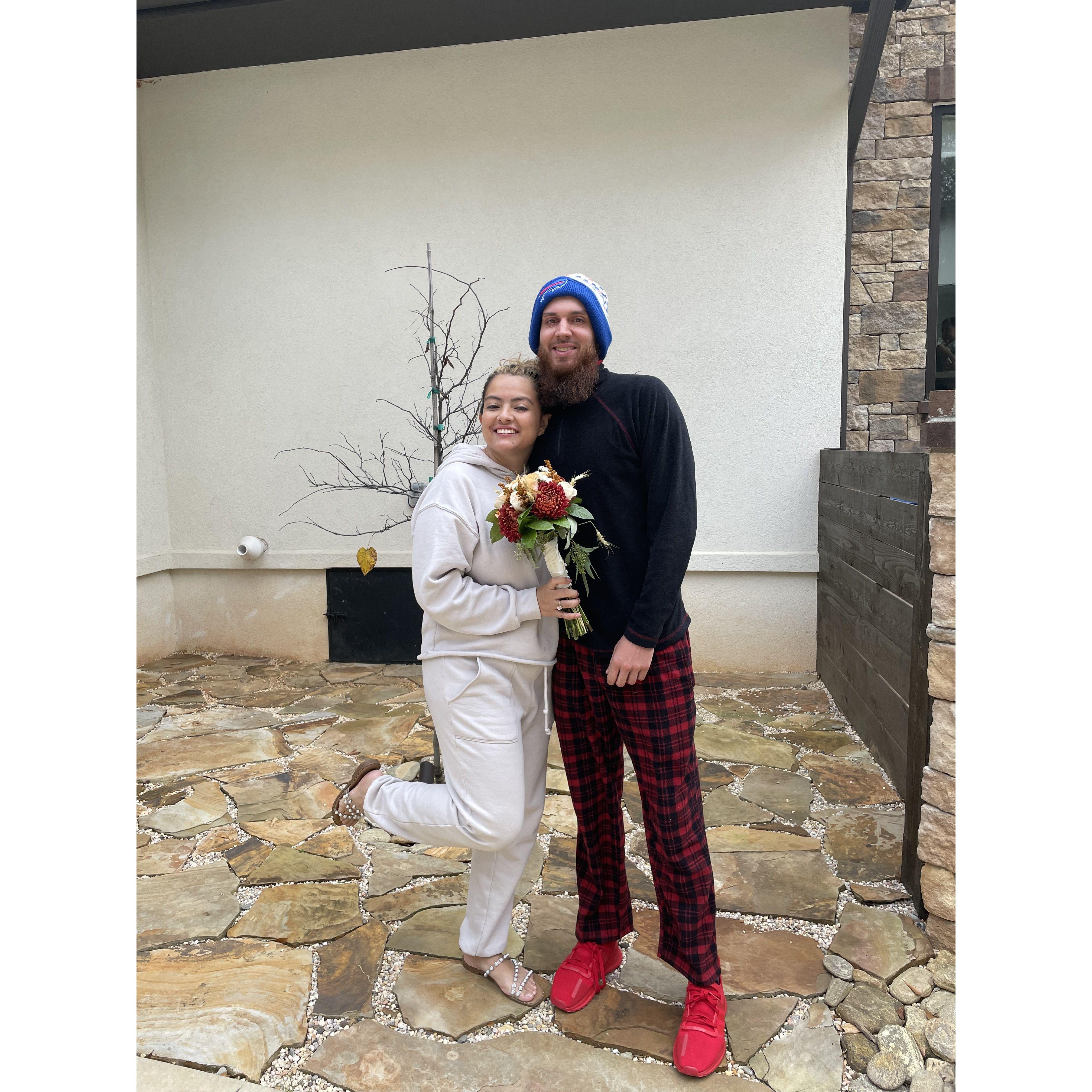 Sandy caught the bouquet, that's when Alex realize he had to marry me.