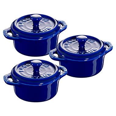 Staub 40511-422 Ceramics Mini Round Cocotte Set, 3-piece, Dark Blue