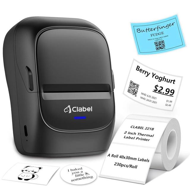 CLABEL Label Maker Machine with Tape: 221B Thermal Inkless Label Printer 2 Inch Mini Portable Bluetooth Handheld Sticker Barcode Labeler Compatible with Phone & PC for Small Business Retail Office