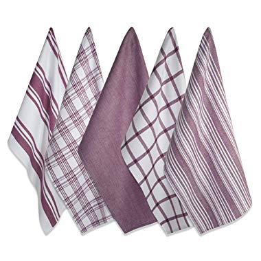 DII Kitchen Dish Towels (Wine, 18x28"), Ultra Absorbent & Fast Drying, Professional Grade Cotton Tea Towels for Everyday Cooking and Baking - Assorted Patterns, Set of 5