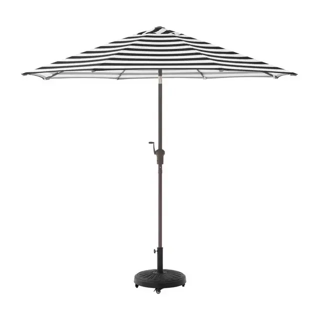 9 ft. Aluminum Market Crank and Tilt Patio Umbrella in Black and White Cabana