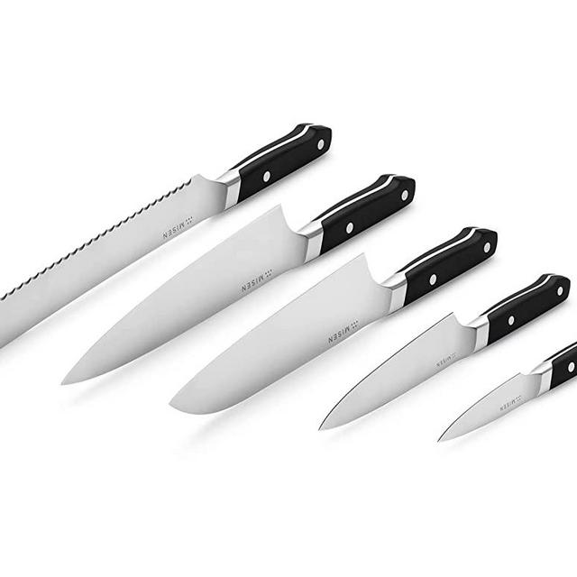 Misen Kitchen Knife Set - 5 Piece Professional Chef Knife Set with Serrated Knife, Paring Knife, Santoku Knife and Utility Knife, Black