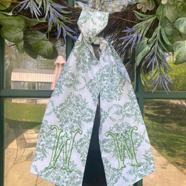 Wreath Sash Classic Toile Personlized Front Door Sash- Birthday Gift- Client Gift- Wedding Gift