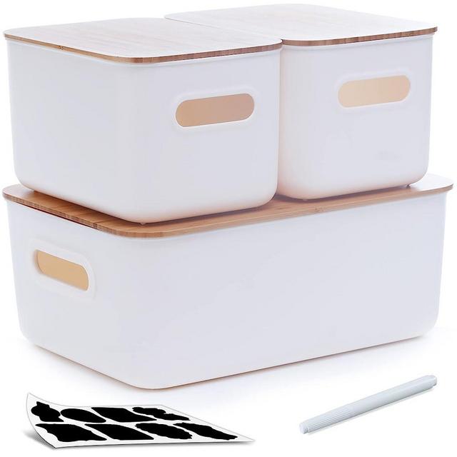 Citylife 3 Packs Plastic Storage Bins with Lids Storage Box with Handle Stackable Containers for Organizing