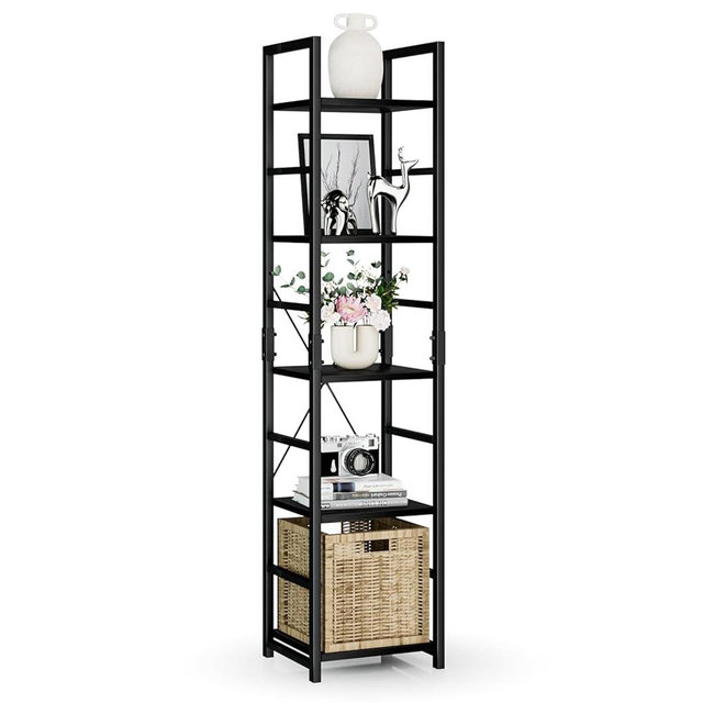 NUMENN 5 Tier Slim Bookshelf, Tall Bookcase Shelf Storage Organizer, Modern Book Shelf for Bedroom, Living Room and Home Office, Black