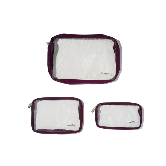 Baggallini Women's Clear Travel Pouches, Set of 3