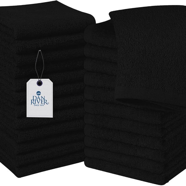 DAN RIVER 100% Cotton Washcloths 24 Pack Premium Quality Face Cloth, Quick Dry and Highly Absorbent Towels for Bathroom, Hand, Kitchen and Cleaning | 12x12 in | 400 GSM (Black)