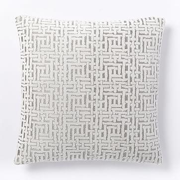 Allover Crosshatch Jacquard Velvet Pillow Cover, 20"x20", Stone White