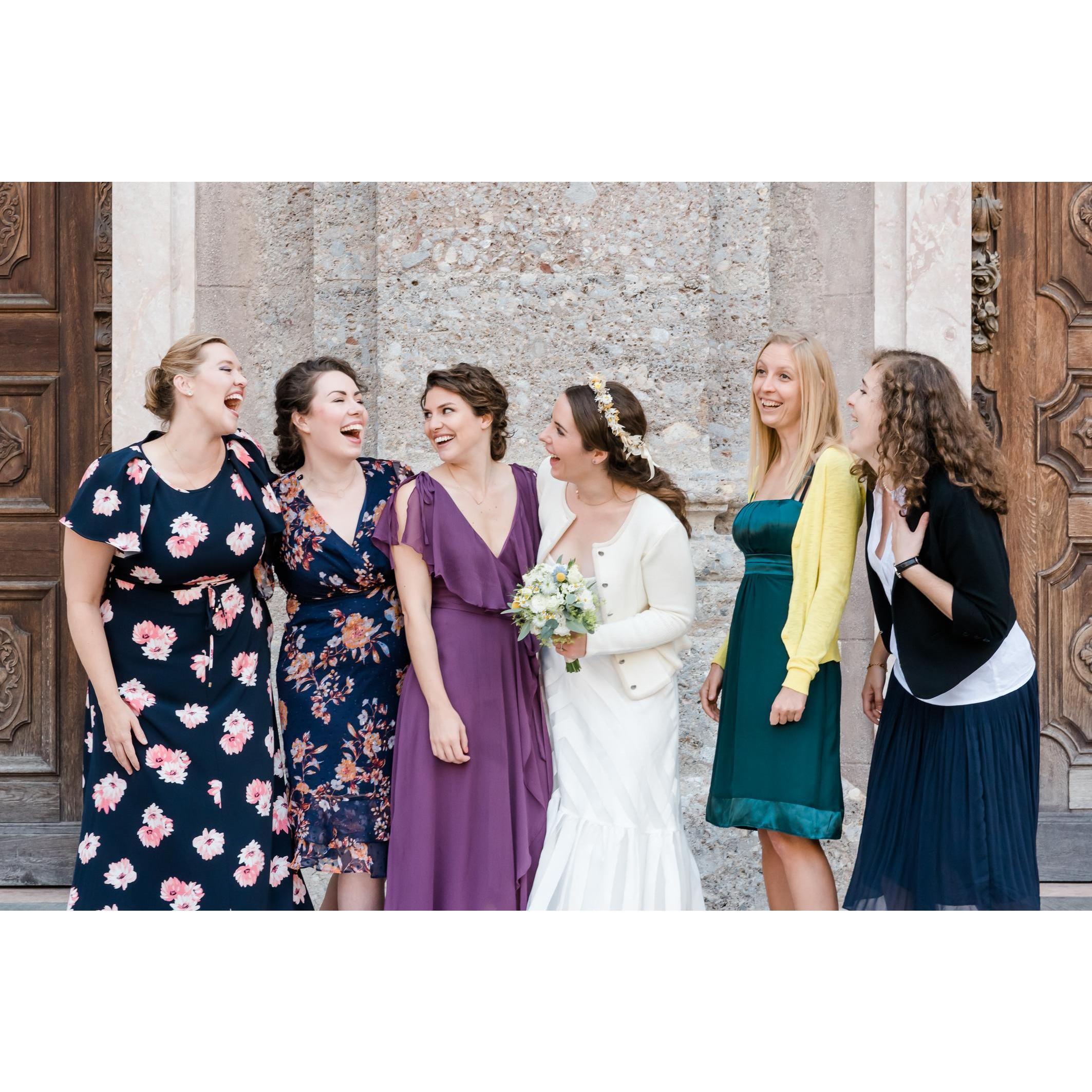 Trying out our catalogue model laughs for the camera with Stephanie, Sarah, Rachel, Verena and Sophie.