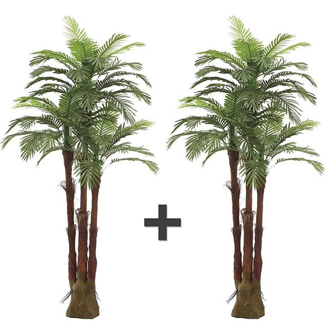AMERIQUE Pair Gorgeous 6 Feet Triple Tropical Palm Artificial Plant Tree with Standable Trunk, Real Touch Technology, with UV Protection, Green, 2