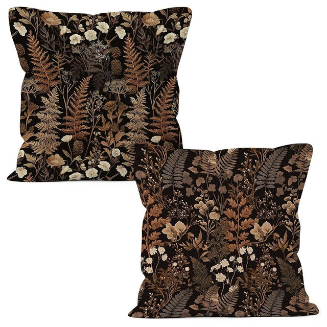 MONALET Dark Cottagecore Academia Botanical Throw Pillow Covers 18x18 Set of 2, Vintage Fall Farmhouse Rustic Autumn Decor Pillow Cases for Bedroom, Moody Floral Cottagecore Pillowcases for Couch Bed