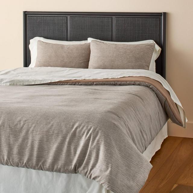 3pc Full/Queen Heathered Stripe Duvet Cover Bedding Set Brown - Hearth & Hand™ with Magnolia