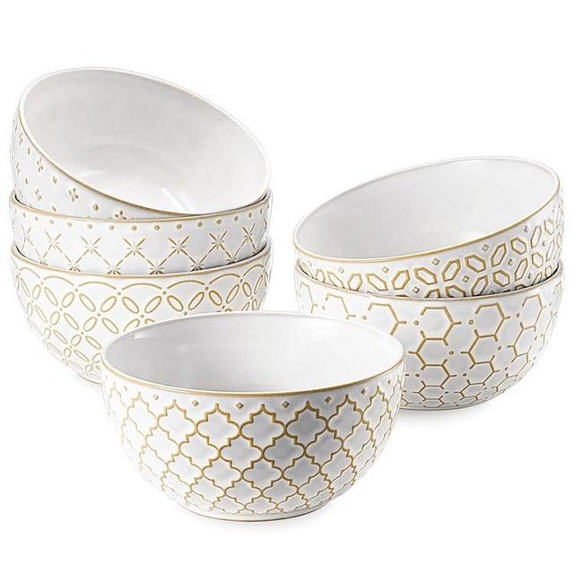 DOWAN Ice Cream Bowls 12 OZ, Small Bowls Set of 6, 4.5 Inch Ceramic Embossment Stoneware Bowls, Kitchen Decor&Housewarming Gift, White Bowls Set for Dessert, Fruits, Snack, Dishwasher & Microwave Safe
